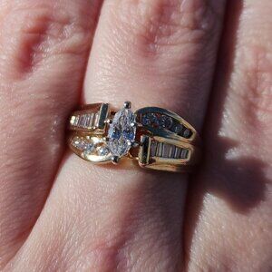 14K Yellow Gold Marquise Diamond Bypass Engagement Ring 1.12TCW Size 8.5